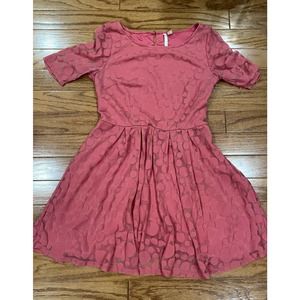 LC Lauren Conrad Pink Coral Polka Dot Mesh Sleeve Dress Size 10